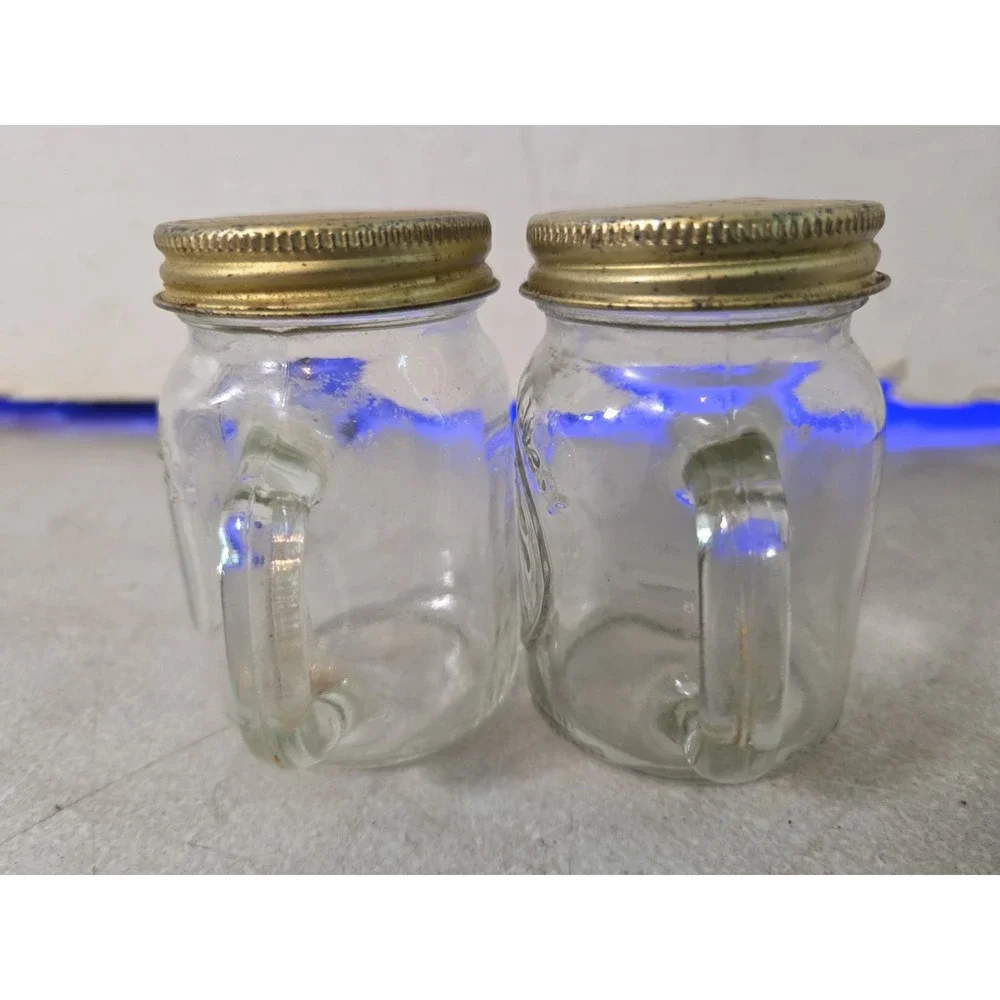 VTG Golden Harvest Mason Jar Glass Salt & Pepper Shaker Set of 2 Metal Lids